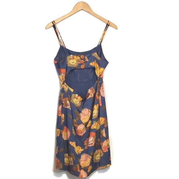 Anthropologie Maeve Floral Mini Dress Silk Blend Peony Print Blue Party Summer 4 - Picture 7 of 16